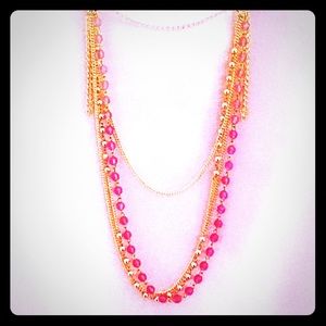 Gold & Pink Beaded Necklace